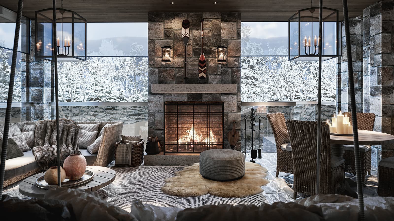 vacation home warm fireplace